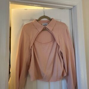 & Other Stories Large Pink Collared Sweater with Cutout
